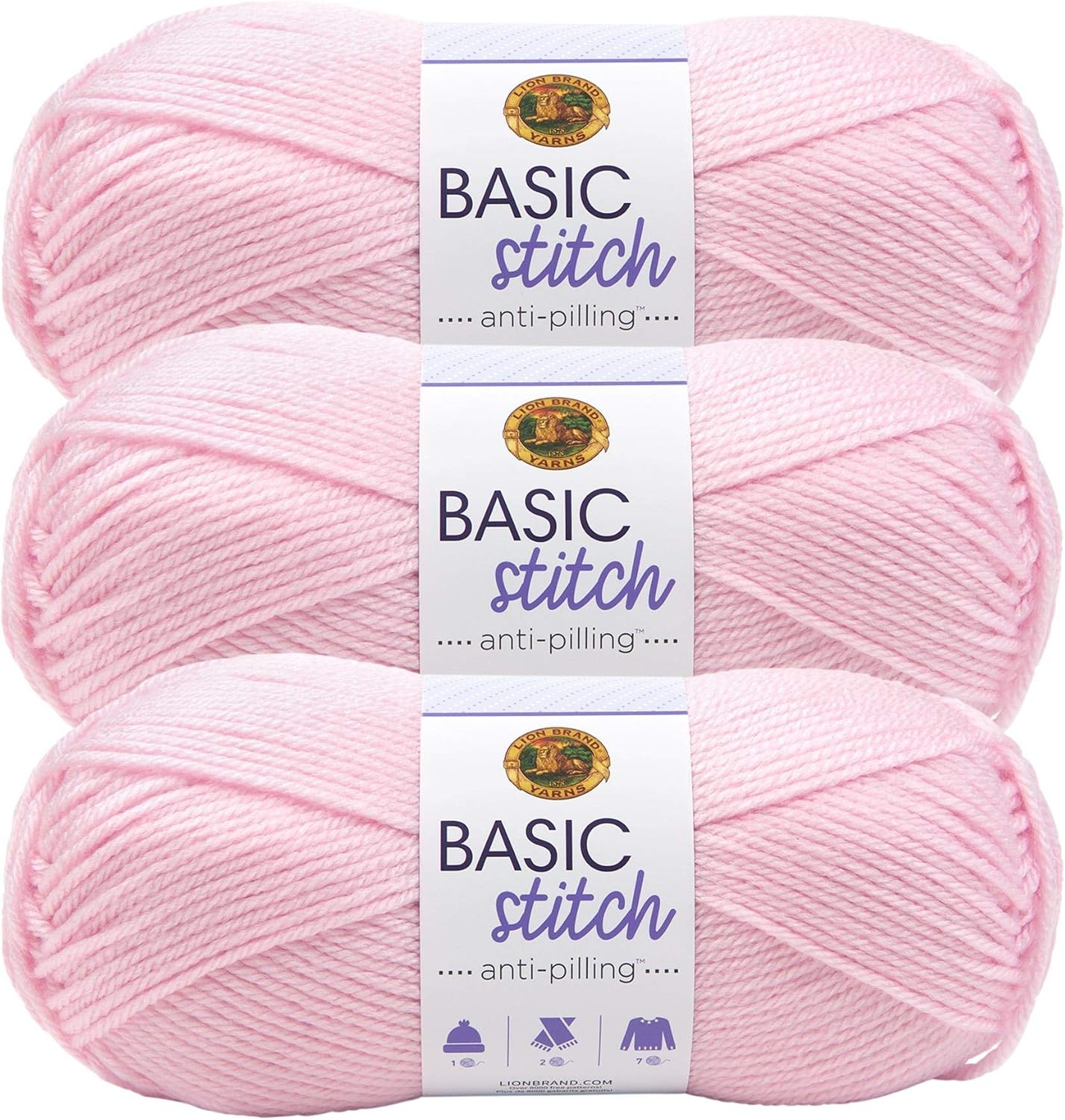 image:imageLion Brand Yarn Basic Stitch AntiPilling Yarn for Crocheting Knitting and Crafts Almond 3 PackBaby Pink