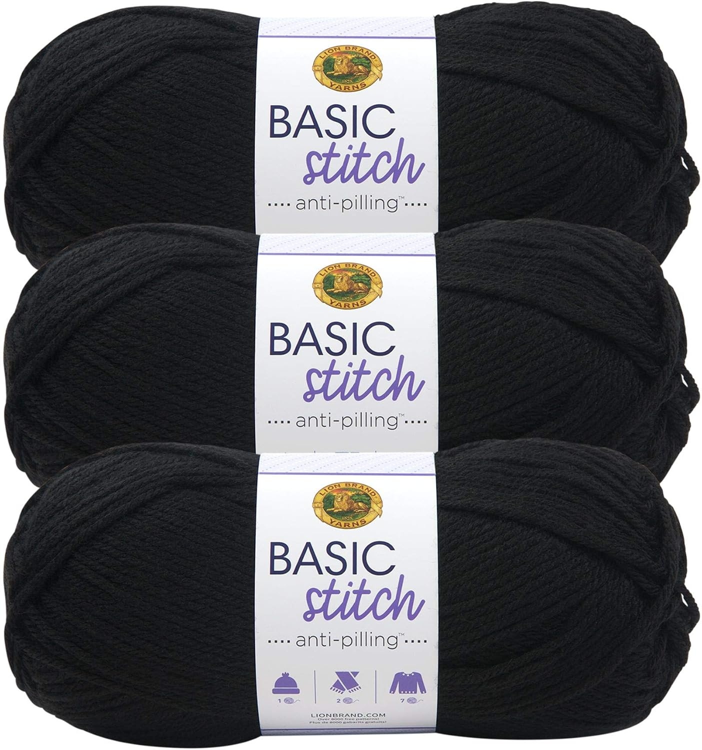 image:imageLion Brand Yarn Basic Stitch AntiPilling Yarn for Crocheting Knitting and Crafts Almond 3 PackBlack