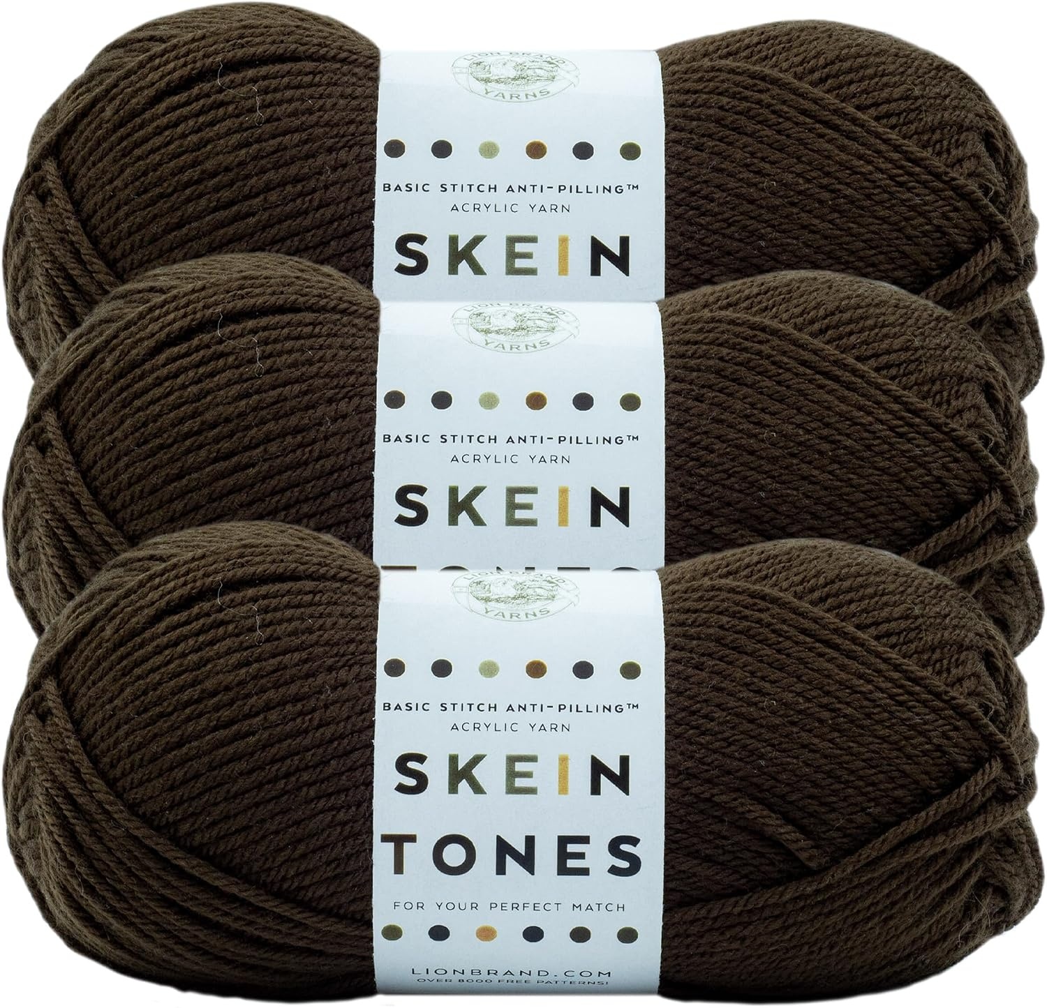 image:imageLion Brand Yarn Basic Stitch AntiPilling Yarn for Crocheting Knitting and Crafts Almond 3 PackEbony