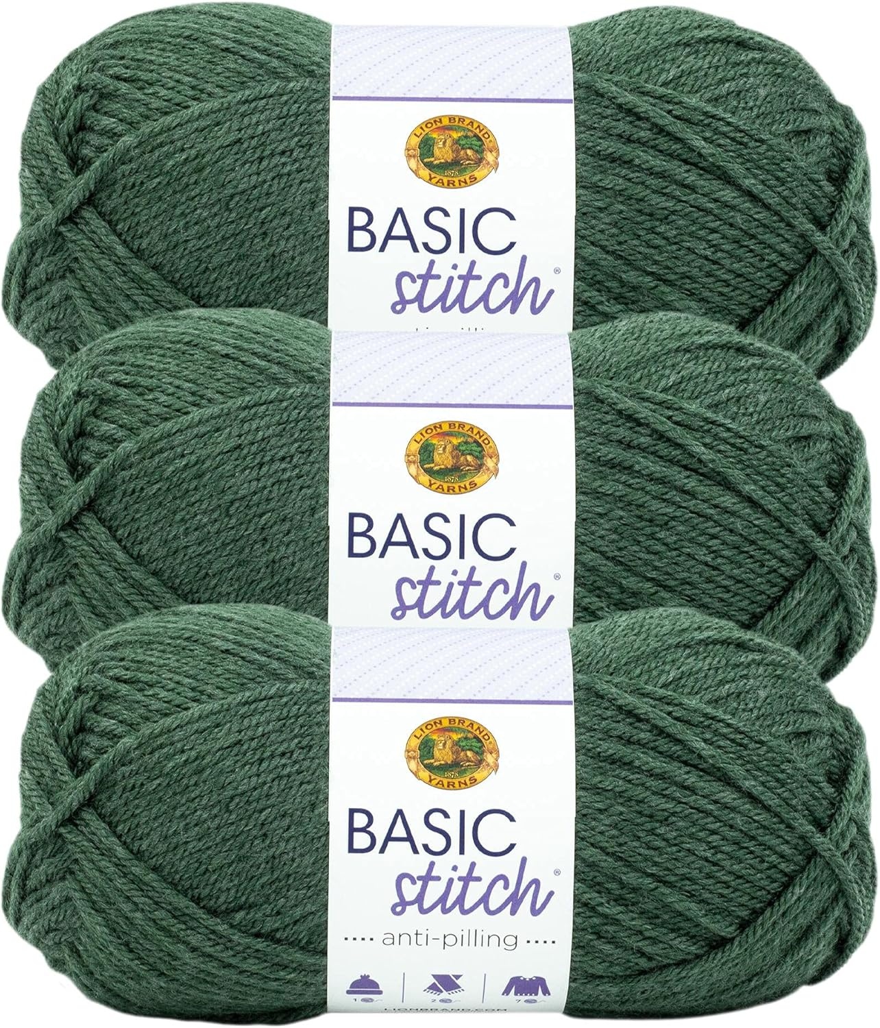 image:imageLion Brand Yarn Basic Stitch AntiPilling Yarn for Crocheting Knitting and Crafts Almond 3 PackPine Heather