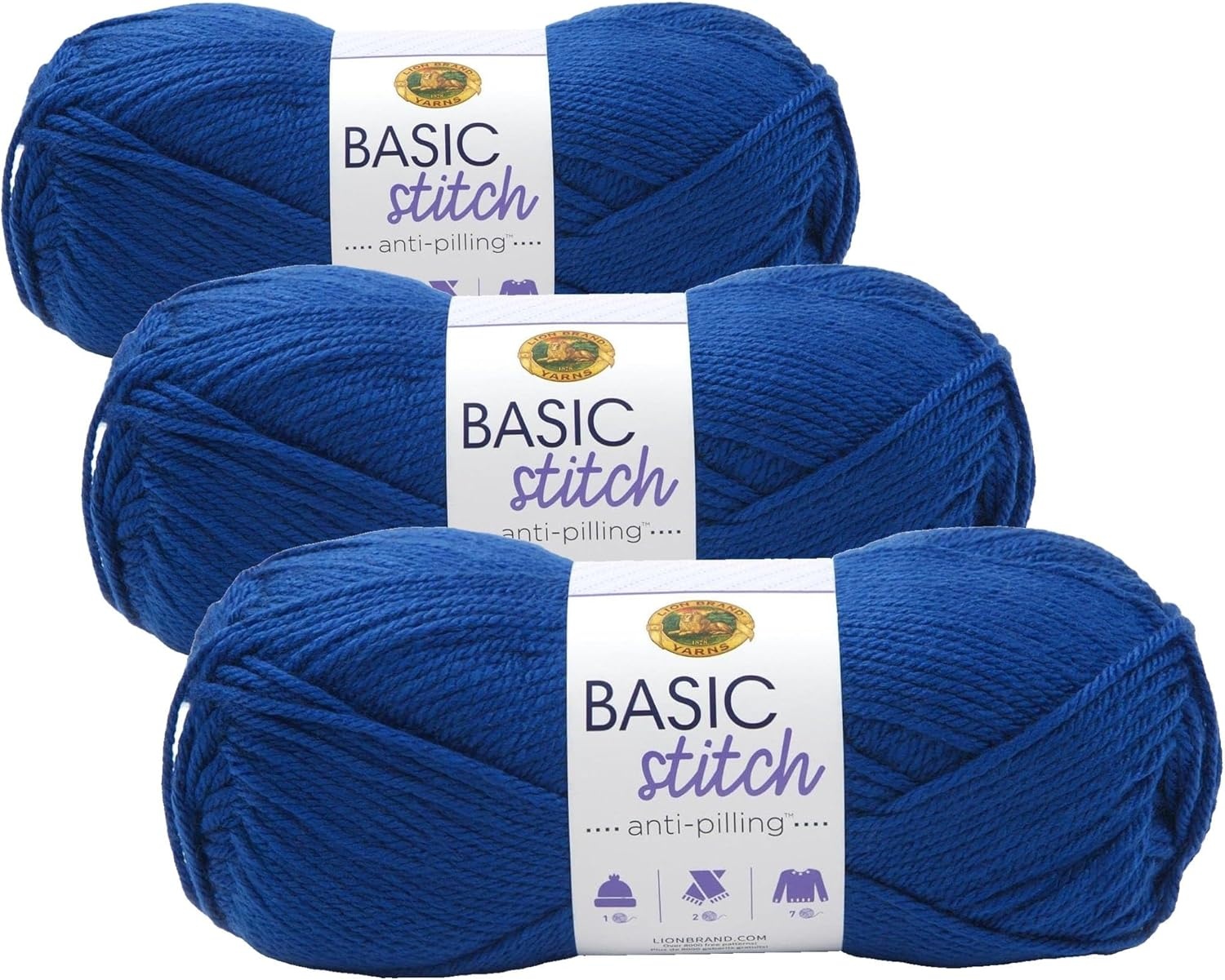image:imageLion Brand Yarn Basic Stitch AntiPilling Yarn for Crocheting Knitting and Crafts Almond 3 PackRoyal Blue