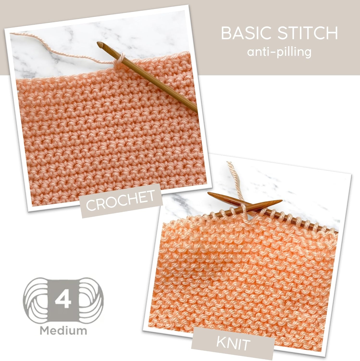 image:imageLion Brand Yarn Basic Stitch AntiPilling Yarn for Crocheting Knitting and Crafts Cocoa 1 PackIvory