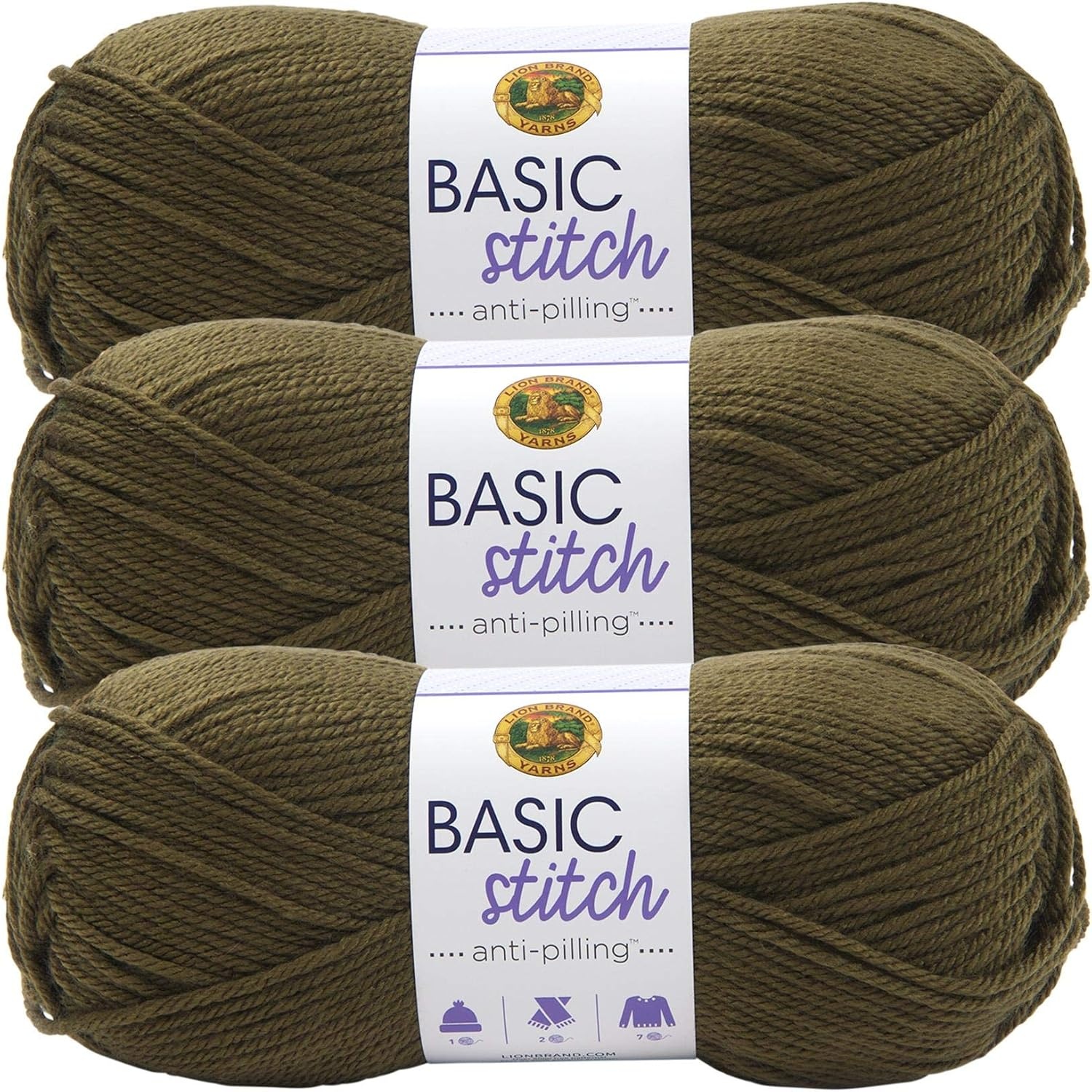 image:imageLion Brand Yarn Basic Stitch AntiPilling Yarn for Crocheting Knitting and Crafts Cocoa 1 PackOlive