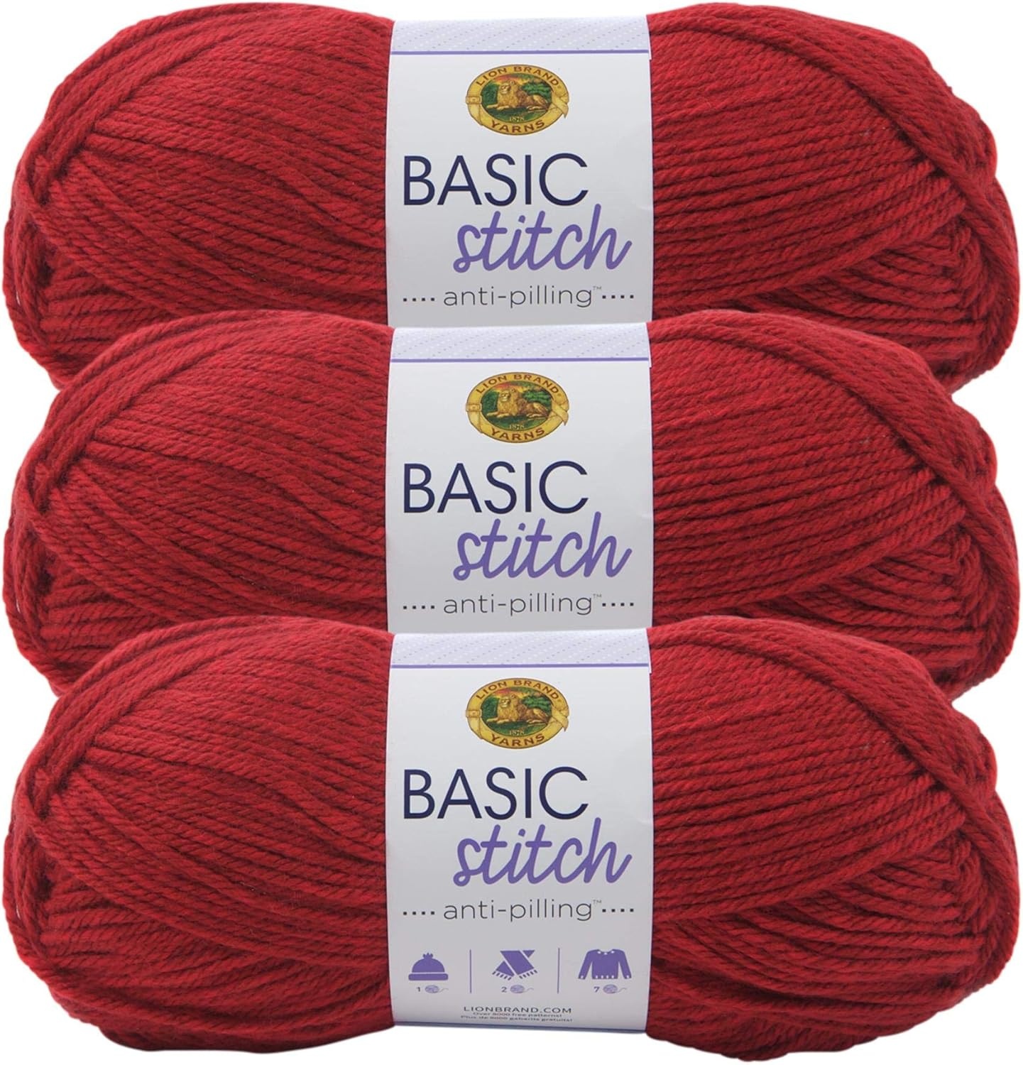 image:imageLion Brand Yarn Basic Stitch AntiPilling Yarn for Crocheting Knitting and Crafts Cocoa 1 PackRed Heather