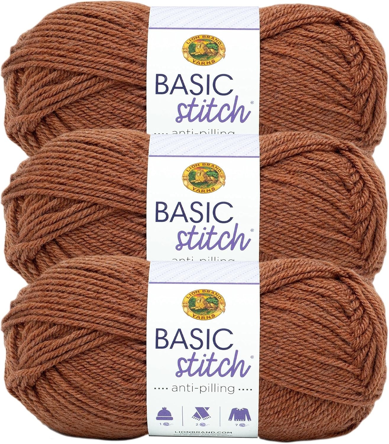 image:imageLion Brand Yarn Basic Stitch AntiPilling Yarn for Crocheting Knitting and Crafts Cocoa 1 PackRusset Heather