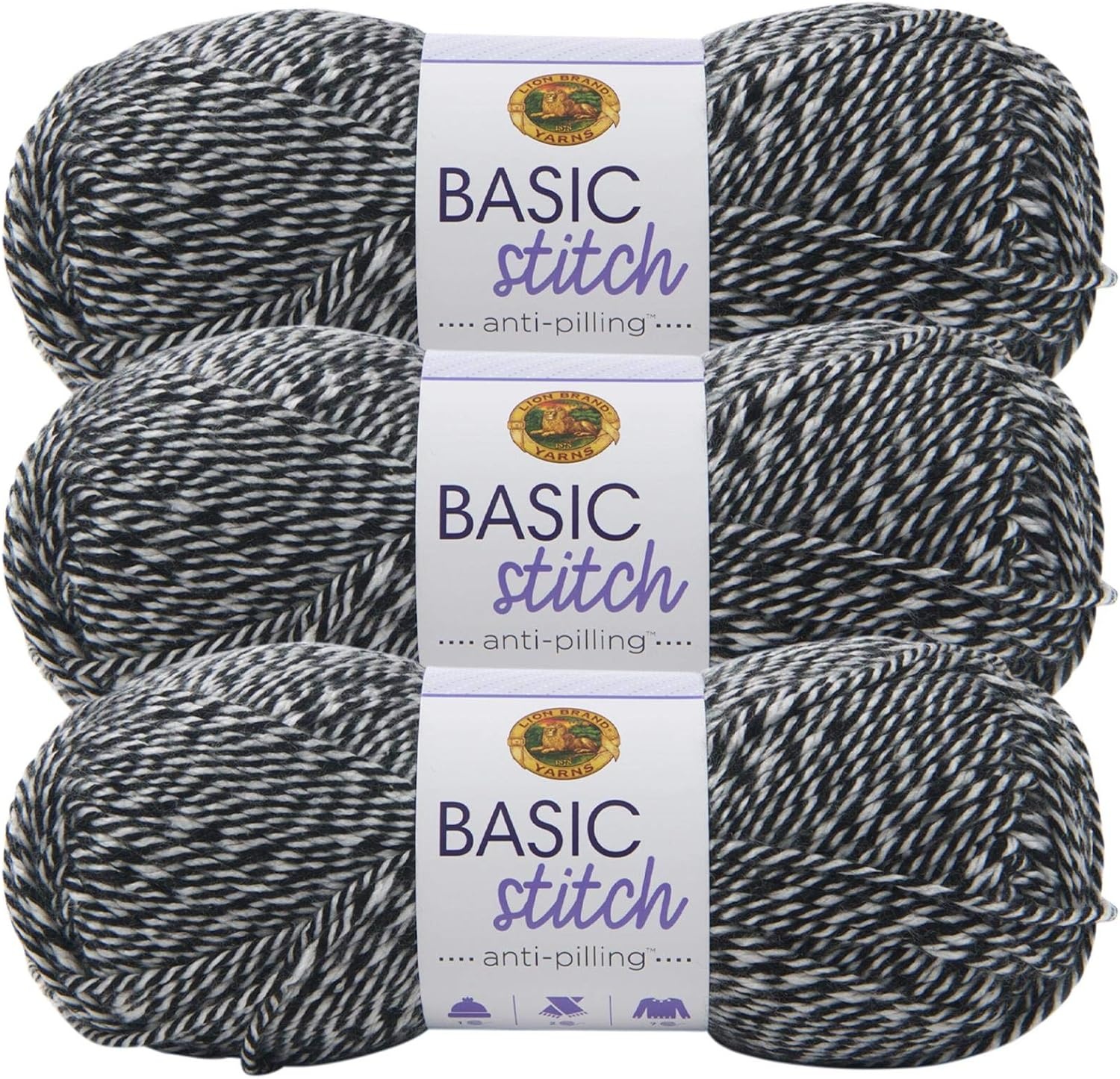 image:imageLion Brand Yarn Basic Stitch AntiPilling Yarn for Crocheting Knitting and Crafts Truffle 1 PackBlackWhite