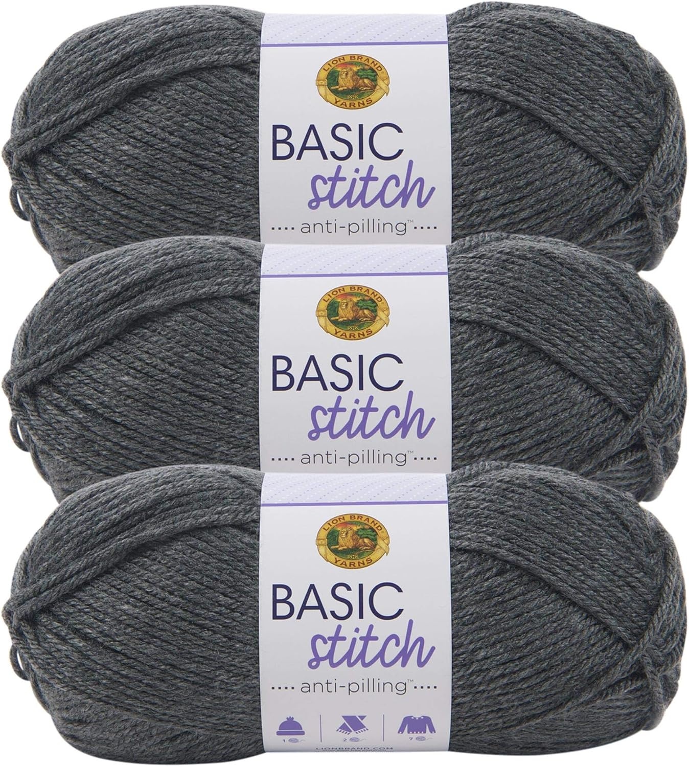 image:imageLion Brand Yarn Basic Stitch AntiPilling Yarn for Crocheting Knitting and Crafts Truffle 1 PackCharcoal Heather