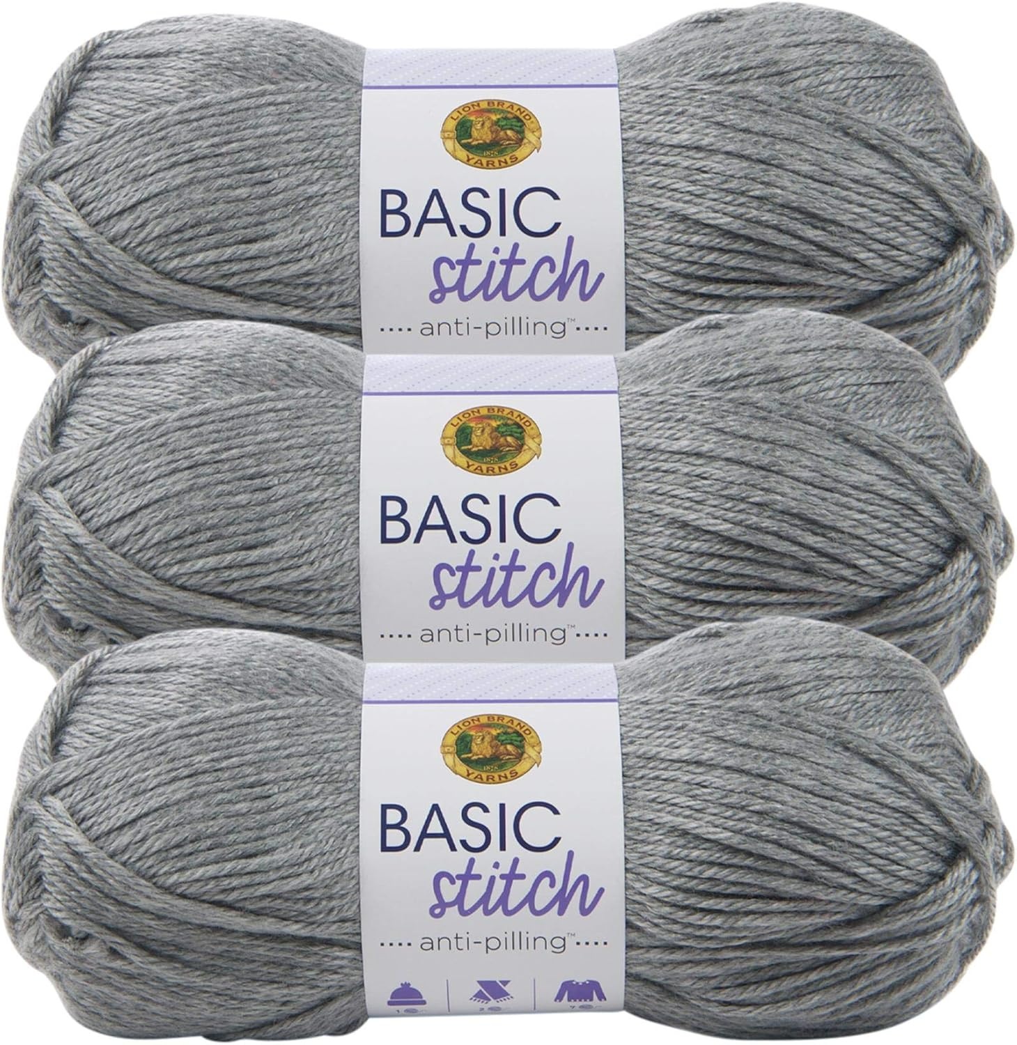 image:imageLion Brand Yarn Basic Stitch AntiPilling Yarn for Crocheting Knitting and Crafts Truffle 1 PackSilver Heather