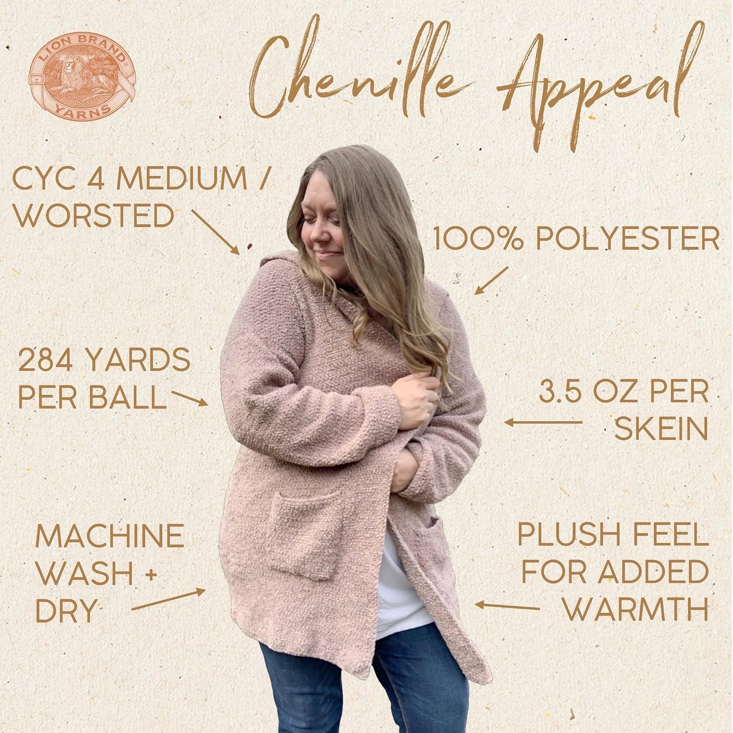 image:imageLion Brand Yarn Chenille Appeal Yarn for Knitting and Crocheting Rose Taupe 1 PackOnyx