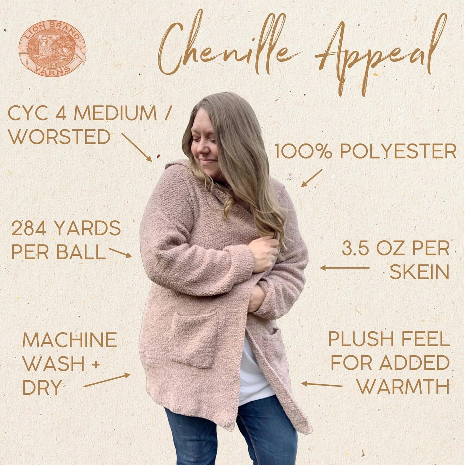 image:imageLion Brand Yarn Chenille Appeal Yarn for Knitting and Crocheting Rose Taupe 1 PackRose Dawn
