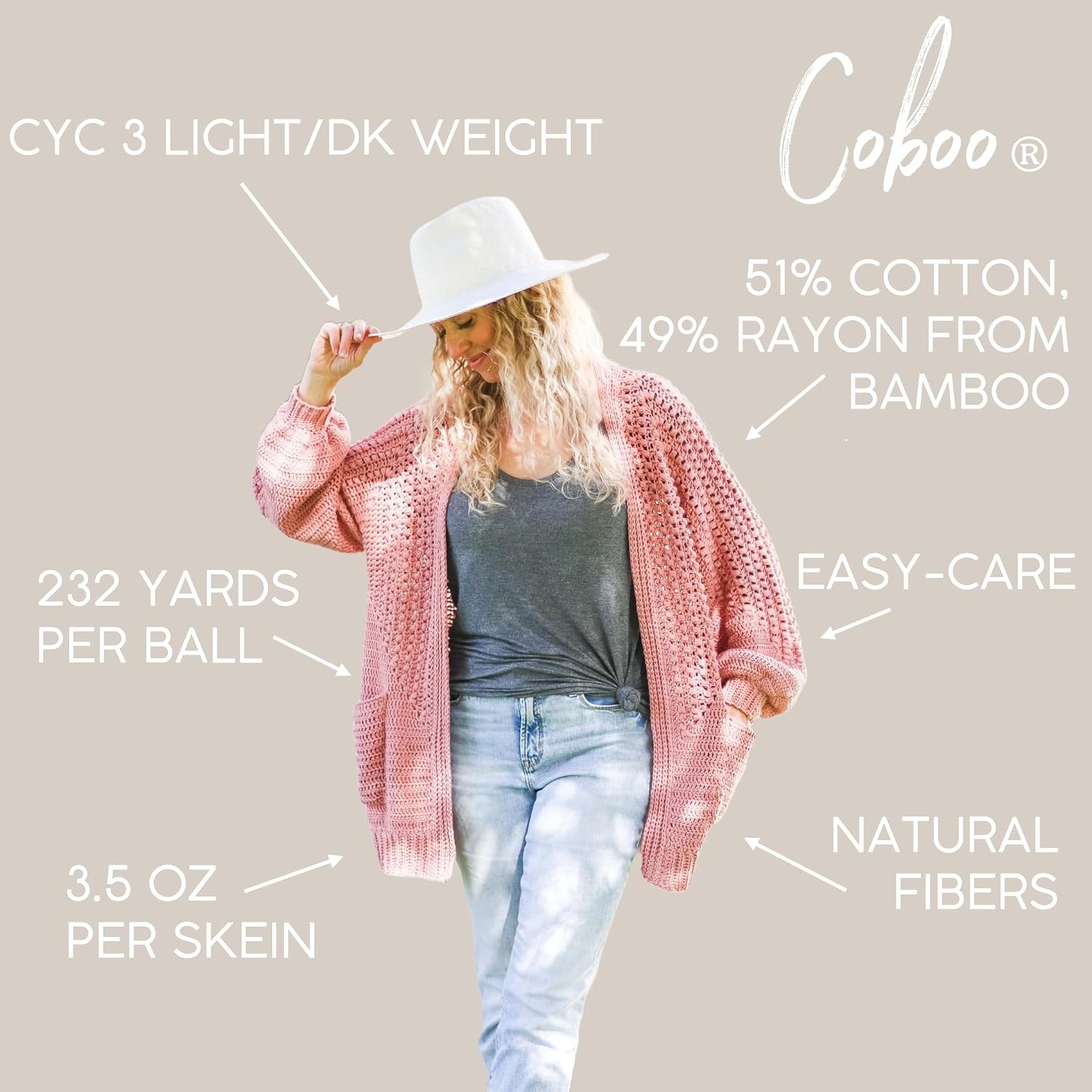image:imageLion Brand Yarn Coboo Yarn Pink 1 SkeinTaupe