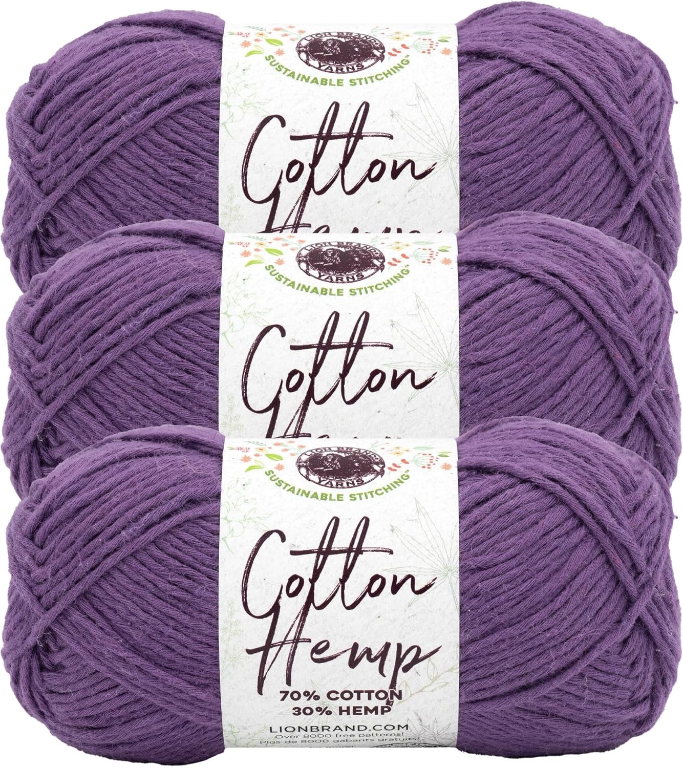 image:imageLion Brand Yarn Cotton Hemp Soft Durable Yarn for Crochet and Knitting 3 Pack CanaryAster