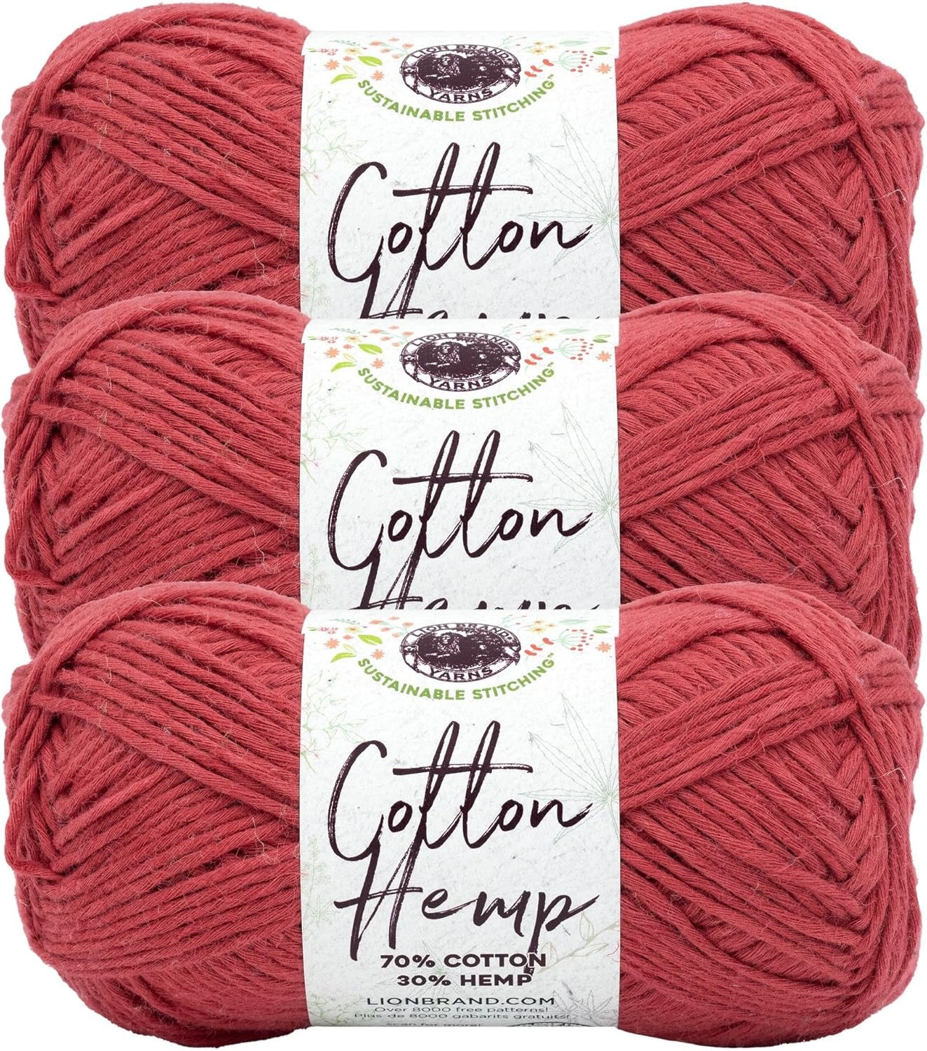 image:imageLion Brand Yarn Cotton Hemp Soft Durable Yarn for Crochet and Knitting 3 Pack CanaryCherry