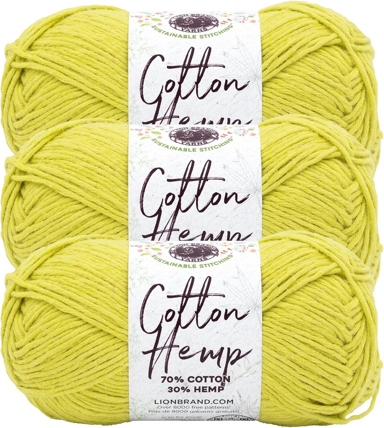 image:imageLion Brand Yarn Cotton Hemp Soft Durable Yarn for Crochet and Knitting 3 Pack CanaryCitron