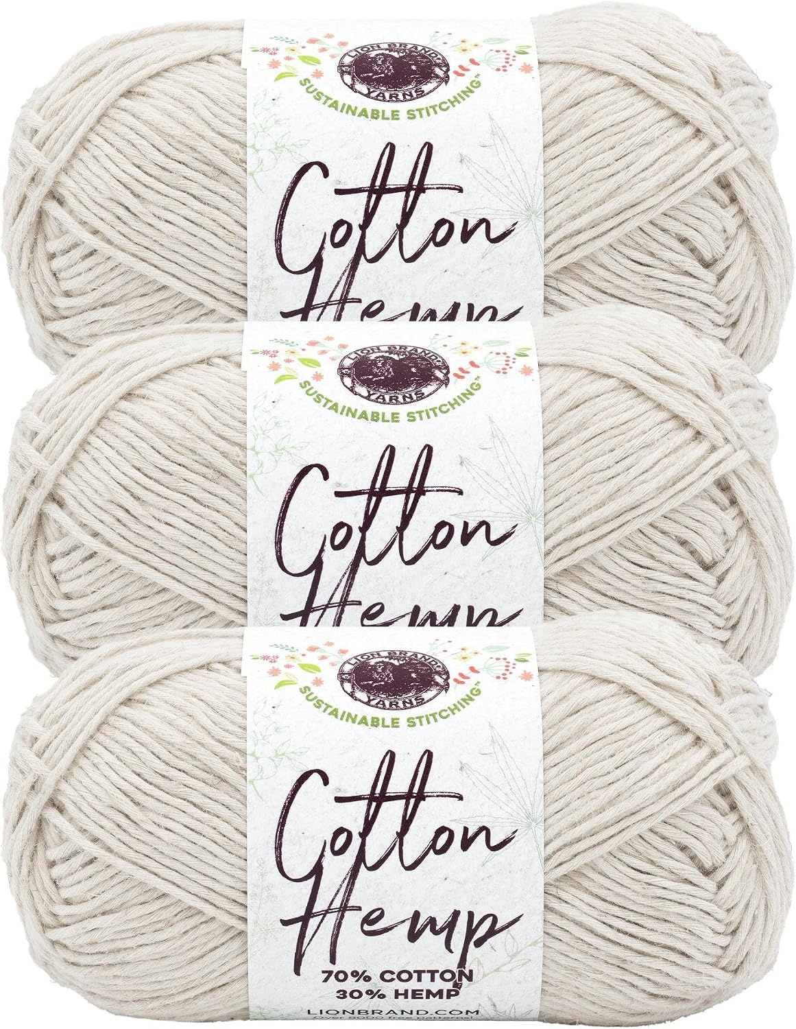 image:imageLion Brand Yarn Cotton Hemp Soft Durable Yarn for Crochet and Knitting 3 Pack CanaryHusk