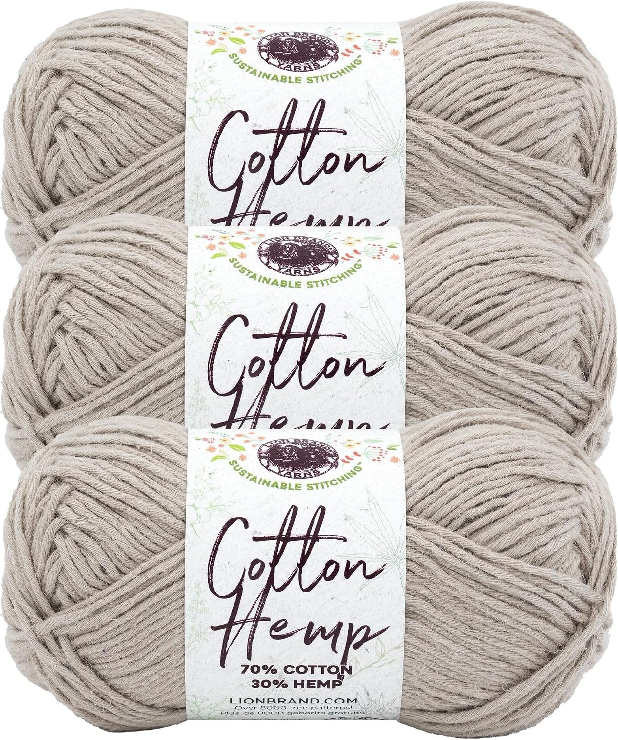 image:imageLion Brand Yarn Cotton Hemp Soft Durable Yarn for Crochet and Knitting 3 Pack CanaryMineral