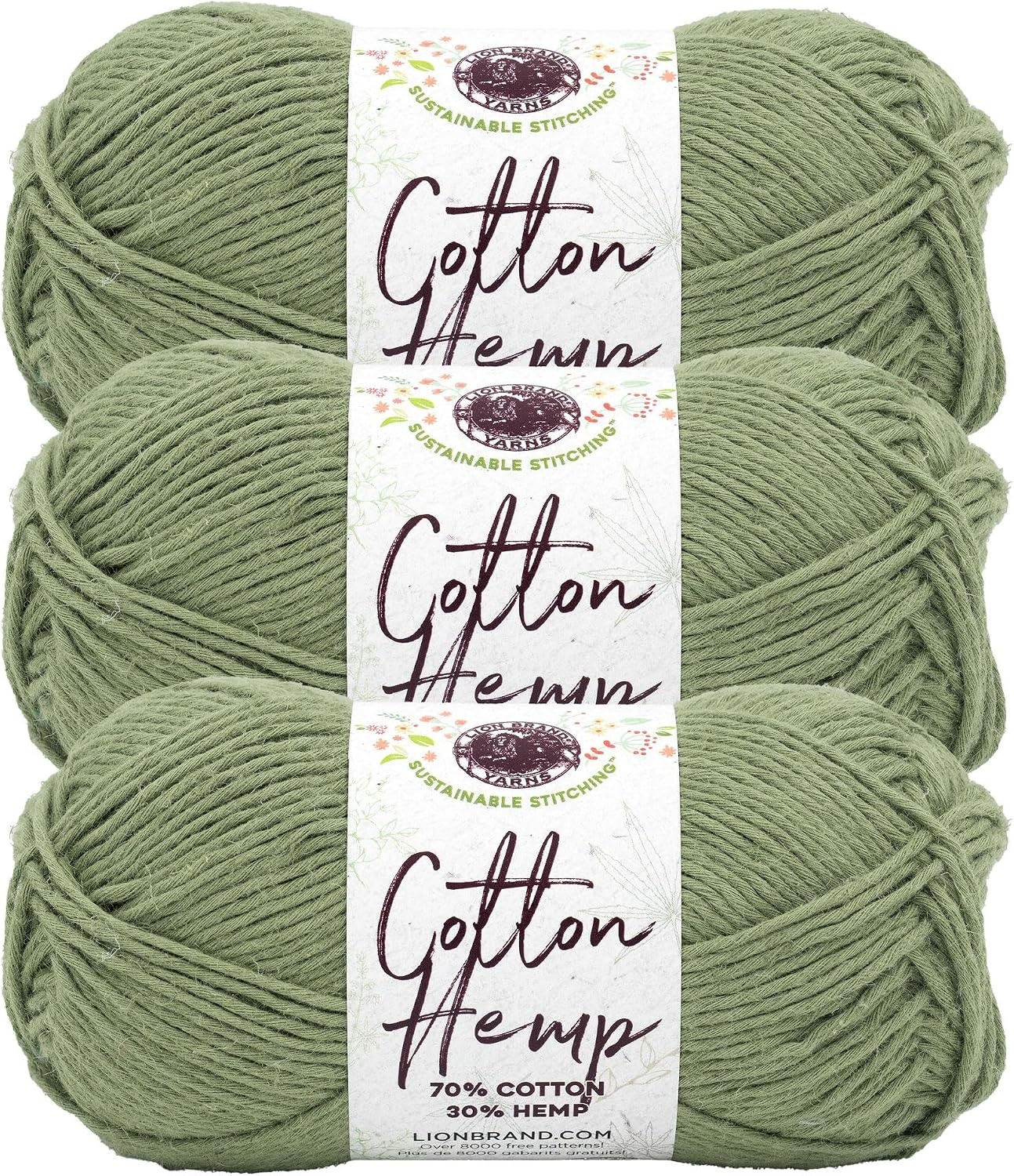 image:imageLion Brand Yarn Cotton Hemp Soft Durable Yarn for Crochet and Knitting 3 Pack CanaryOlive