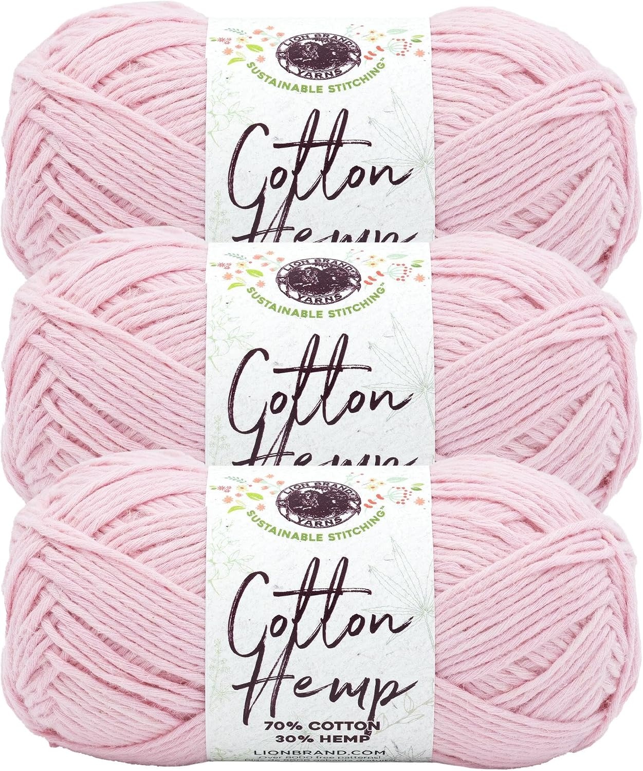 image:imageLion Brand Yarn Cotton Hemp Soft Durable Yarn for Crochet and Knitting 3 Pack CanaryPeony