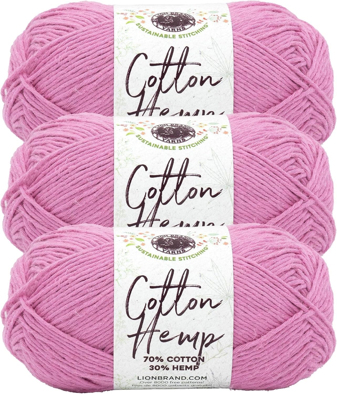 image:imageLion Brand Yarn Cotton Hemp Soft Durable Yarn for Crochet and Knitting 3 Pack CanaryPink Rose