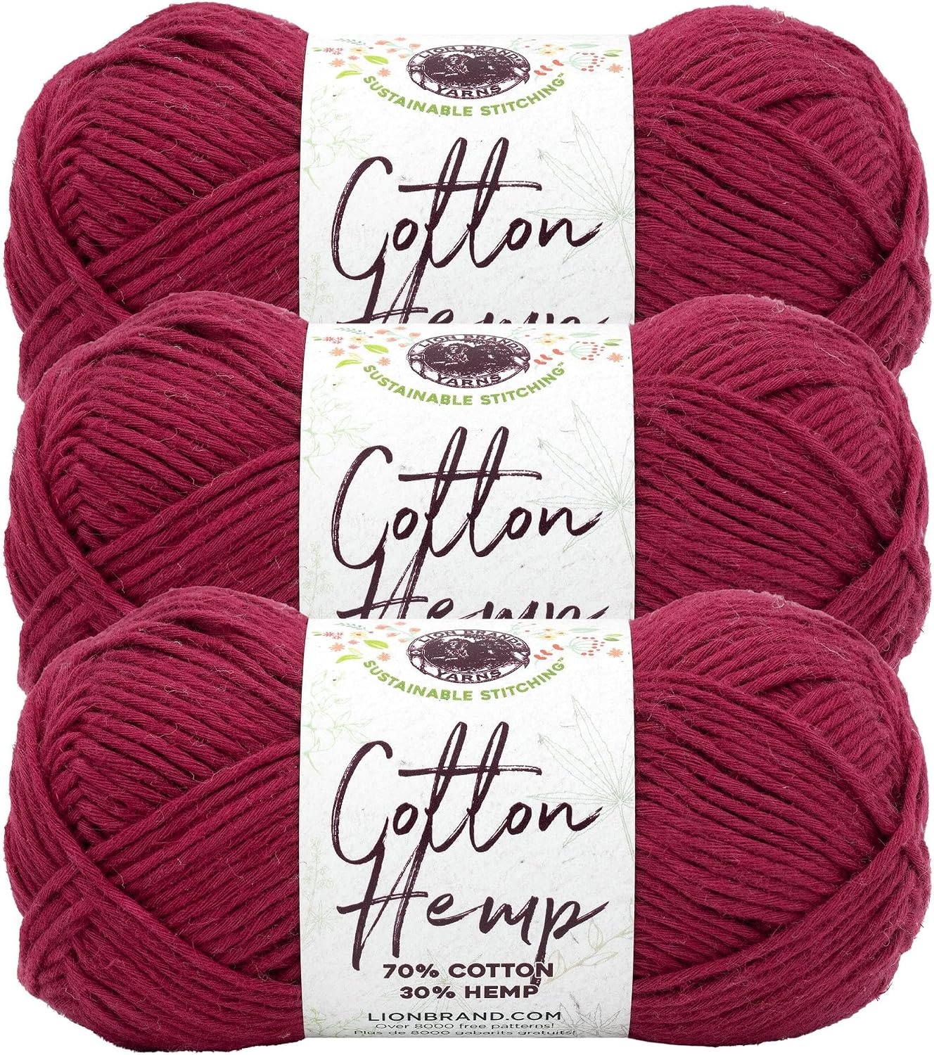 image:imageLion Brand Yarn Cotton Hemp Soft Durable Yarn for Crochet and Knitting 3 Pack CanaryRaspberry