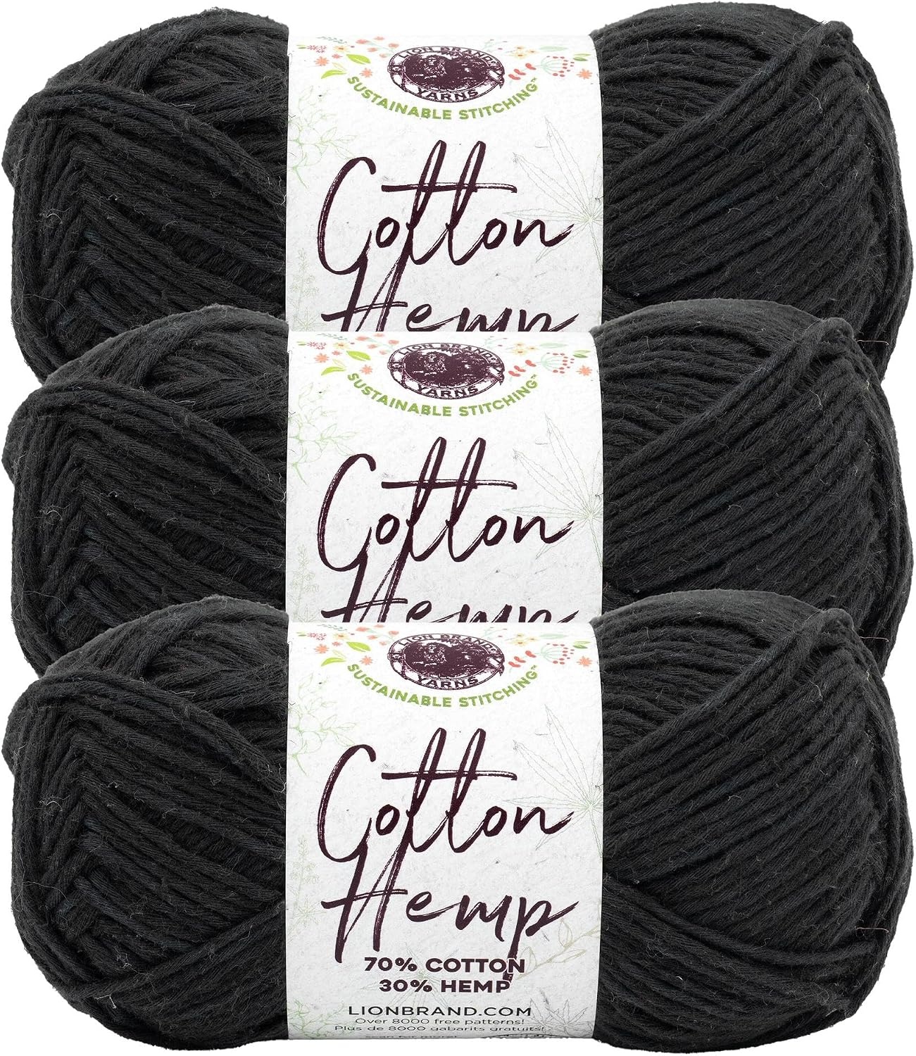 image:imageLion Brand Yarn Cotton Hemp Soft Durable Yarn for Crochet and Knitting 3 Pack CanaryRaven