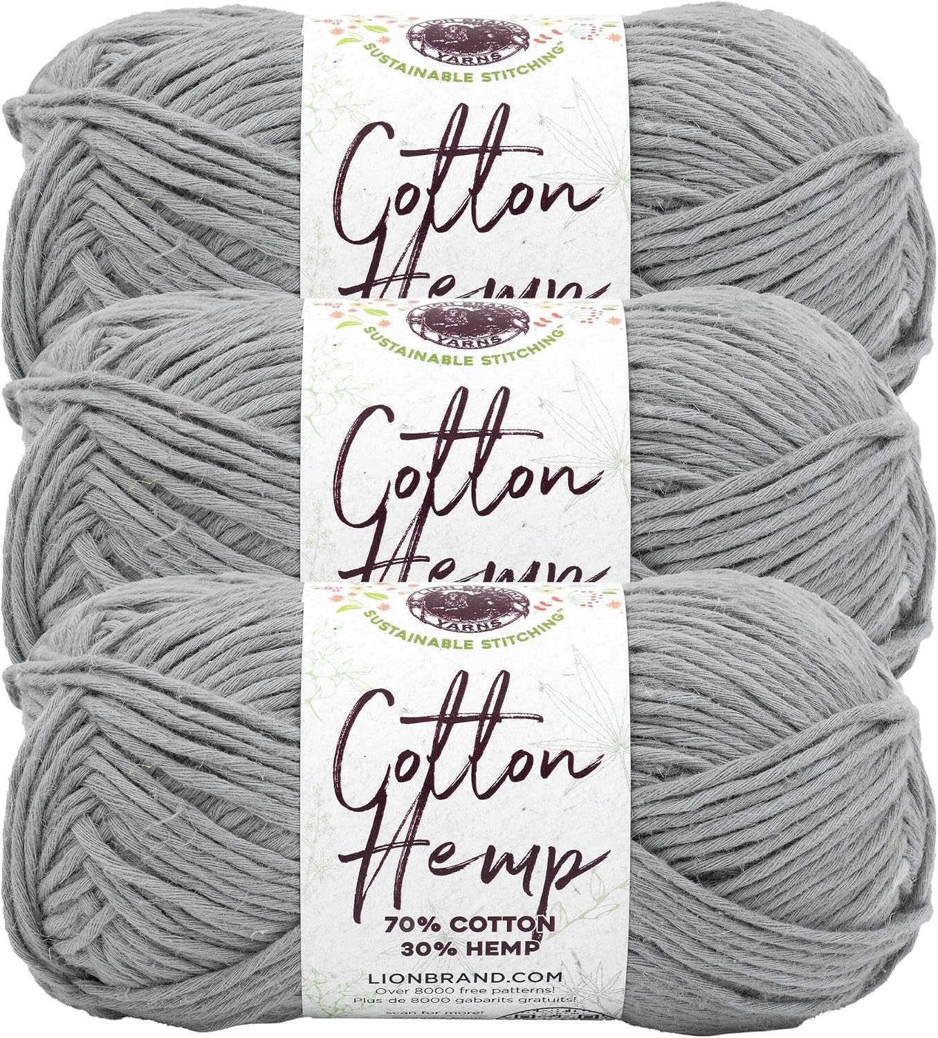 image:imageLion Brand Yarn Cotton Hemp Soft Durable Yarn for Crochet and Knitting 3 Pack CanarySteel Grey