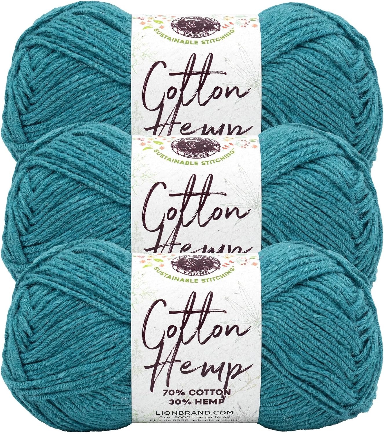 image:imageLion Brand Yarn Cotton Hemp Soft Durable Yarn for Crochet and Knitting 3 Pack CanaryTeal