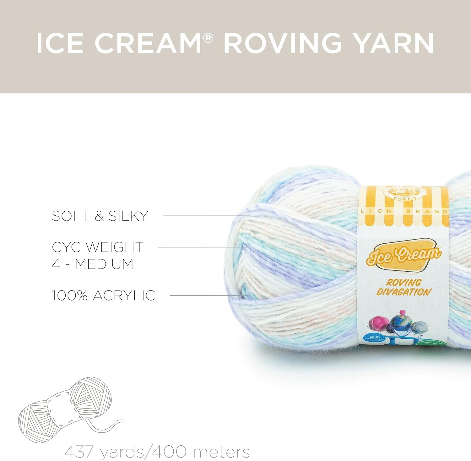 image:imageLion Brand Yarn Ice Cream Roving Stripes Yarn Candy Dots 1 Count Pack of 1