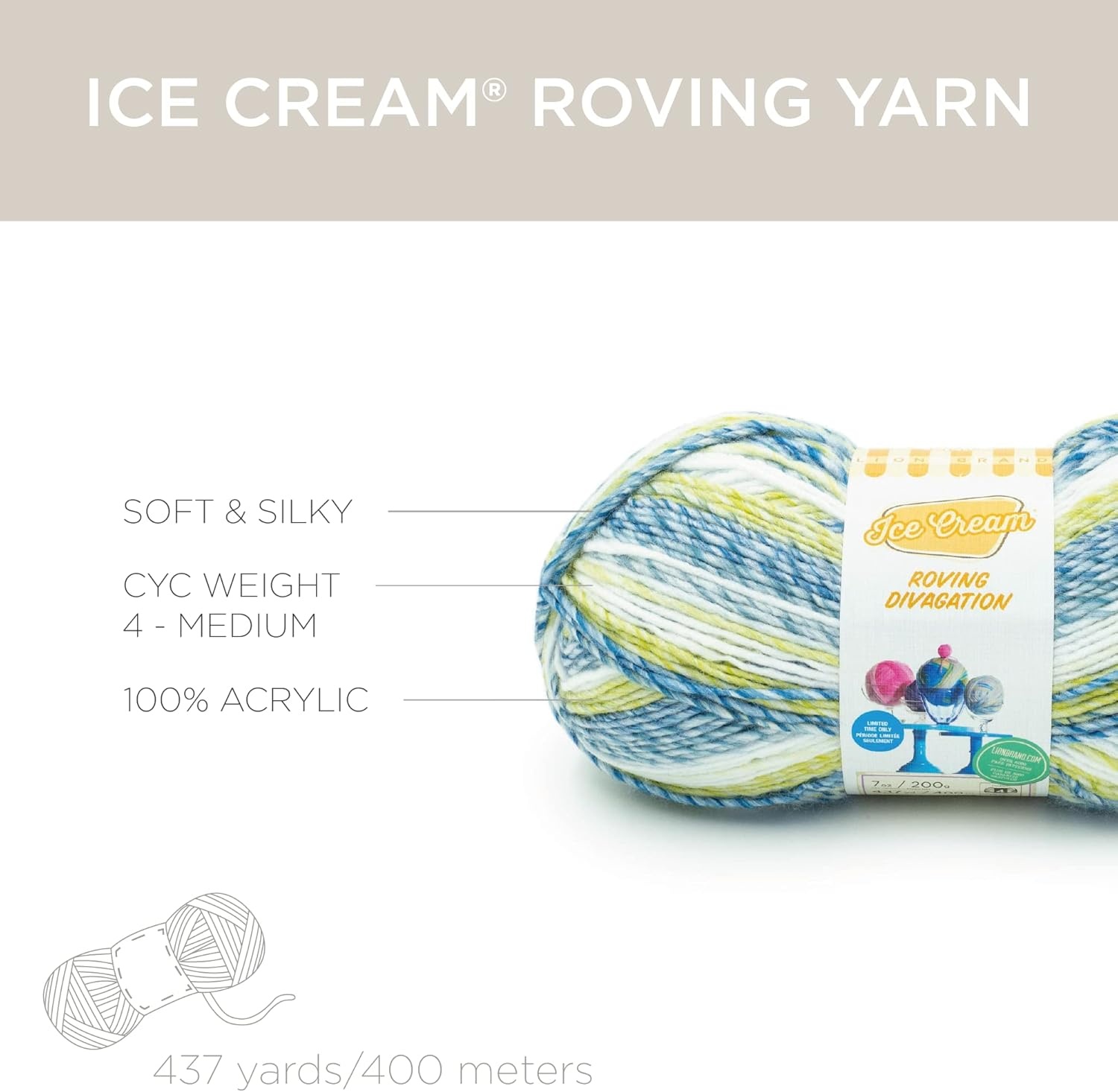 image:imageLion Brand Yarn Ice Cream Roving Stripes Yarn Razzles 1 Count Pack of 1