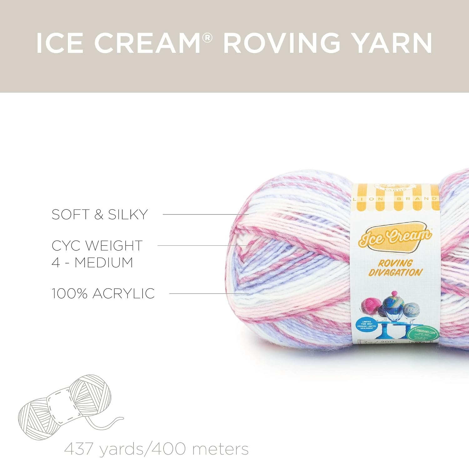 image:imageLion Brand Yarn Ice Cream Roving Stripes Yarn Shirley Temple