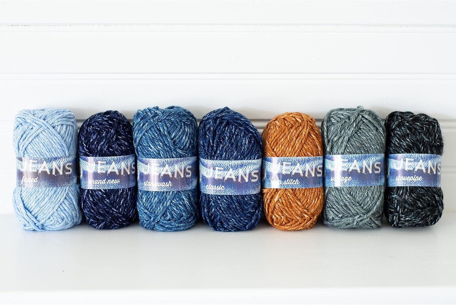 image:imageLion Brand Yarn Jeans Worsted Weight Yarn Knitting Crochet and Crafts 7 Mini Balls Acrylic Fiber Multipack for Small Projects Accents and Trim