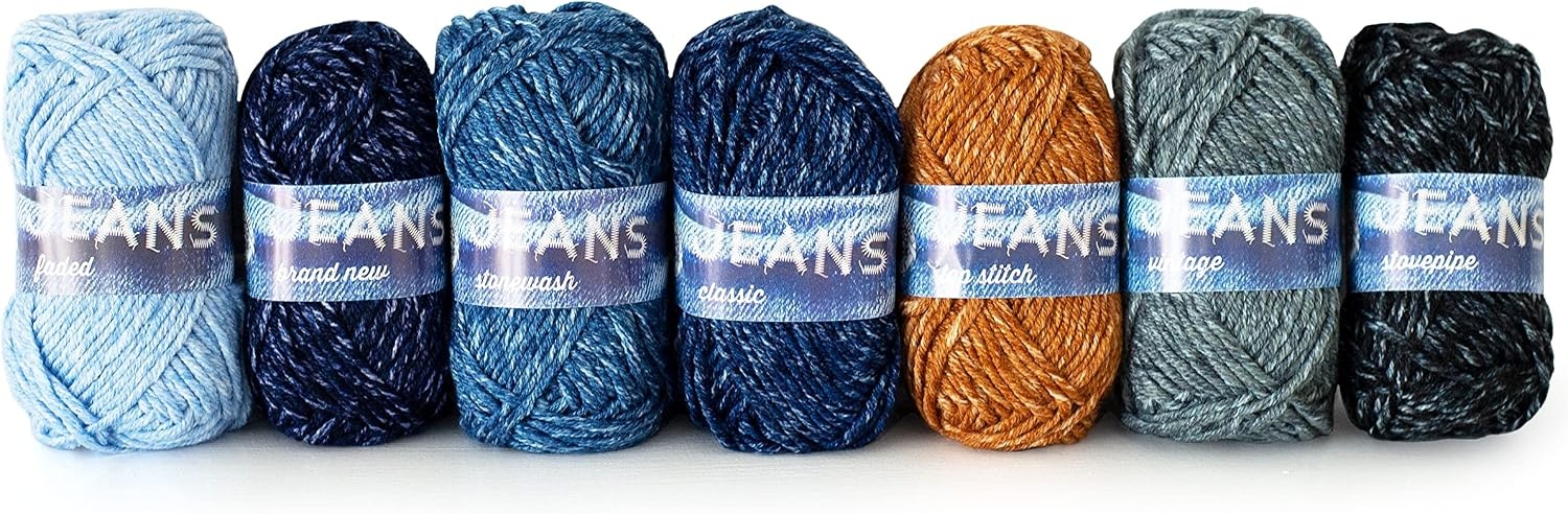 image:imageLion Brand Yarn Jeans Worsted Weight Yarn Knitting Crochet and Crafts 7 Mini Balls Acrylic Fiber Multipack for Small Projects Accents and Trim