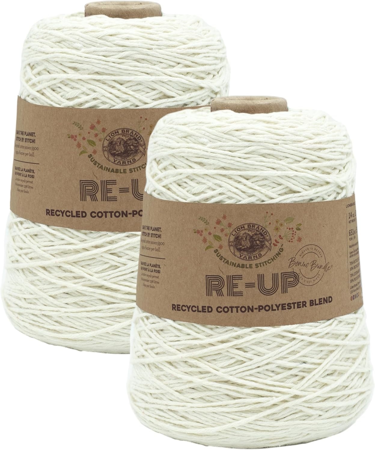 image:imageLion Brand Yarn ReUp Bonus Bundle Yarn for Crocheting amp Knitting Pomegranate 1 Pack Recycled Cotton Polyester Blend Yarn for Knitting Crochet Crafts Worsted Fiber for Bags Kitchen Dishcloths BlanketsFull Moon