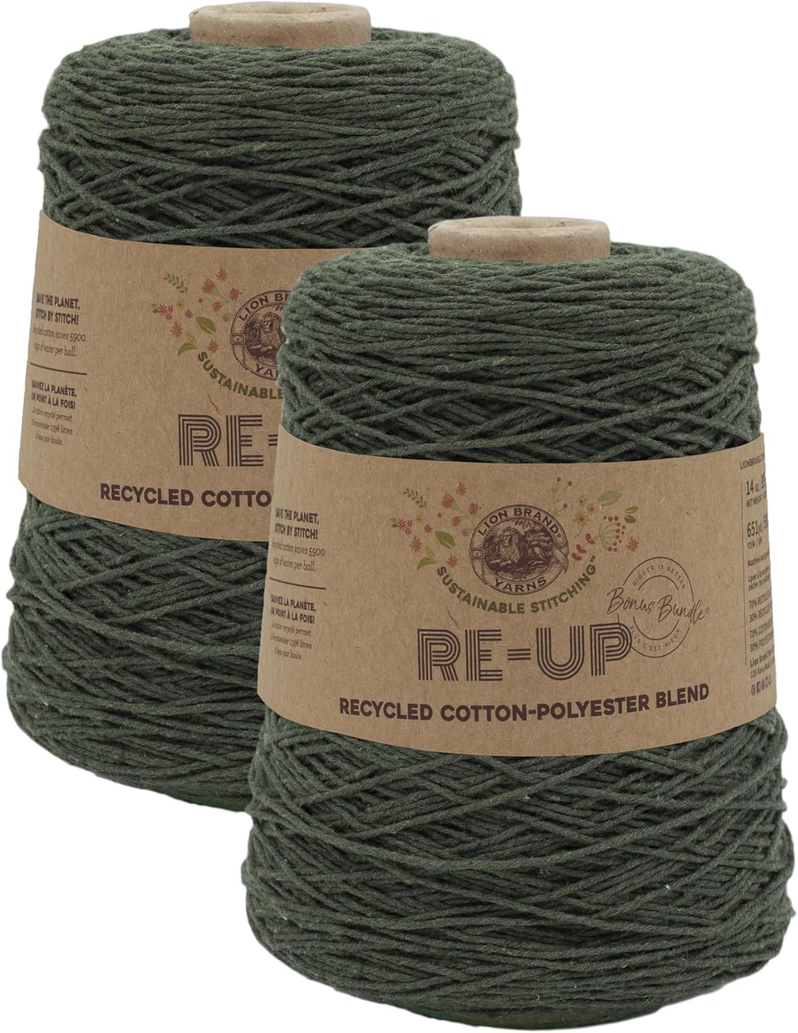 image:imageLion Brand Yarn ReUp Bonus Bundle Yarn for Crocheting amp Knitting Pomegranate 1 Pack Recycled Cotton Polyester Blend Yarn for Knitting Crochet Crafts Worsted Fiber for Bags Kitchen Dishcloths BlanketsEverglade