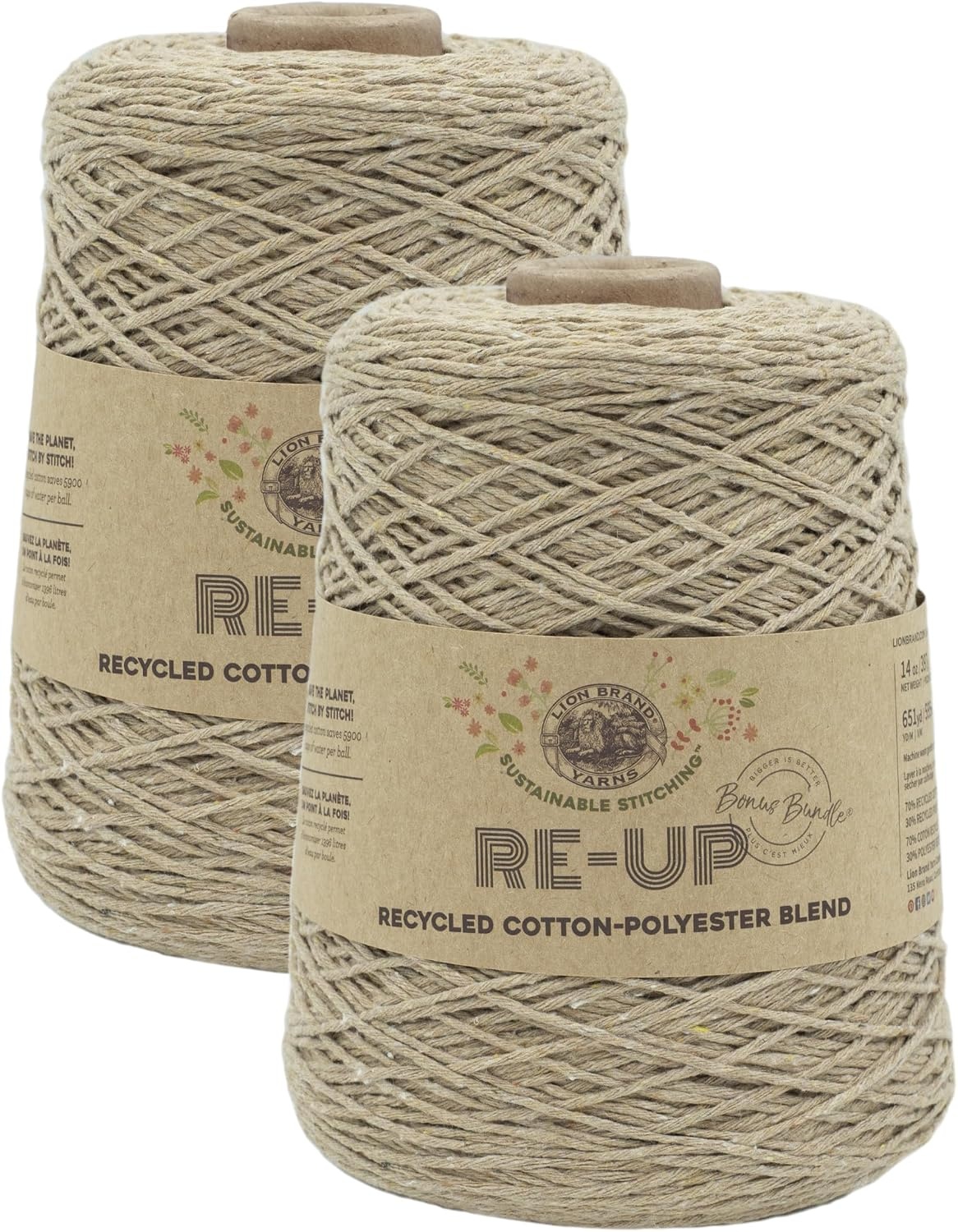 image:imageLion Brand Yarn ReUp Bonus Bundle Yarn for Crocheting amp Knitting Pomegranate 1 Pack Recycled Cotton Polyester Blend Yarn for Knitting Crochet Crafts Worsted Fiber for Bags Kitchen Dishcloths BlanketsMineral Springs