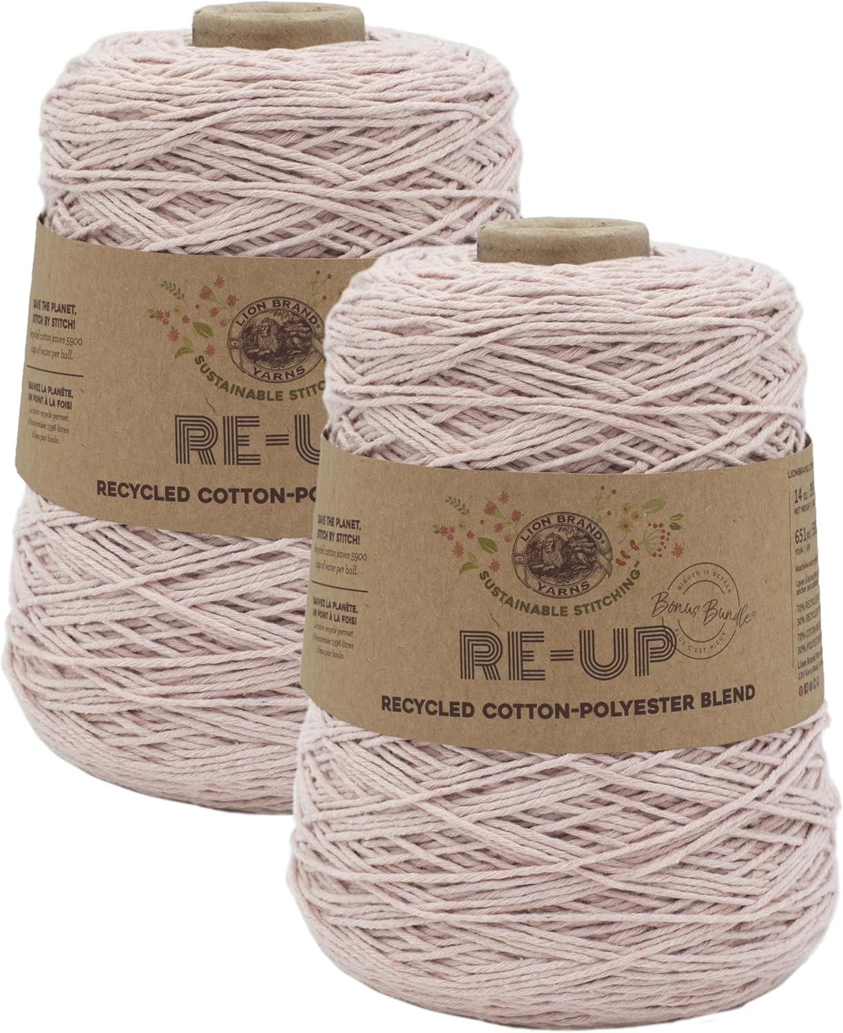 image:imageLion Brand Yarn ReUp Bonus Bundle Yarn for Crocheting amp Knitting Pomegranate 1 Pack Recycled Cotton Polyester Blend Yarn for Knitting Crochet Crafts Worsted Fiber for Bags Kitchen Dishcloths BlanketsRosewater