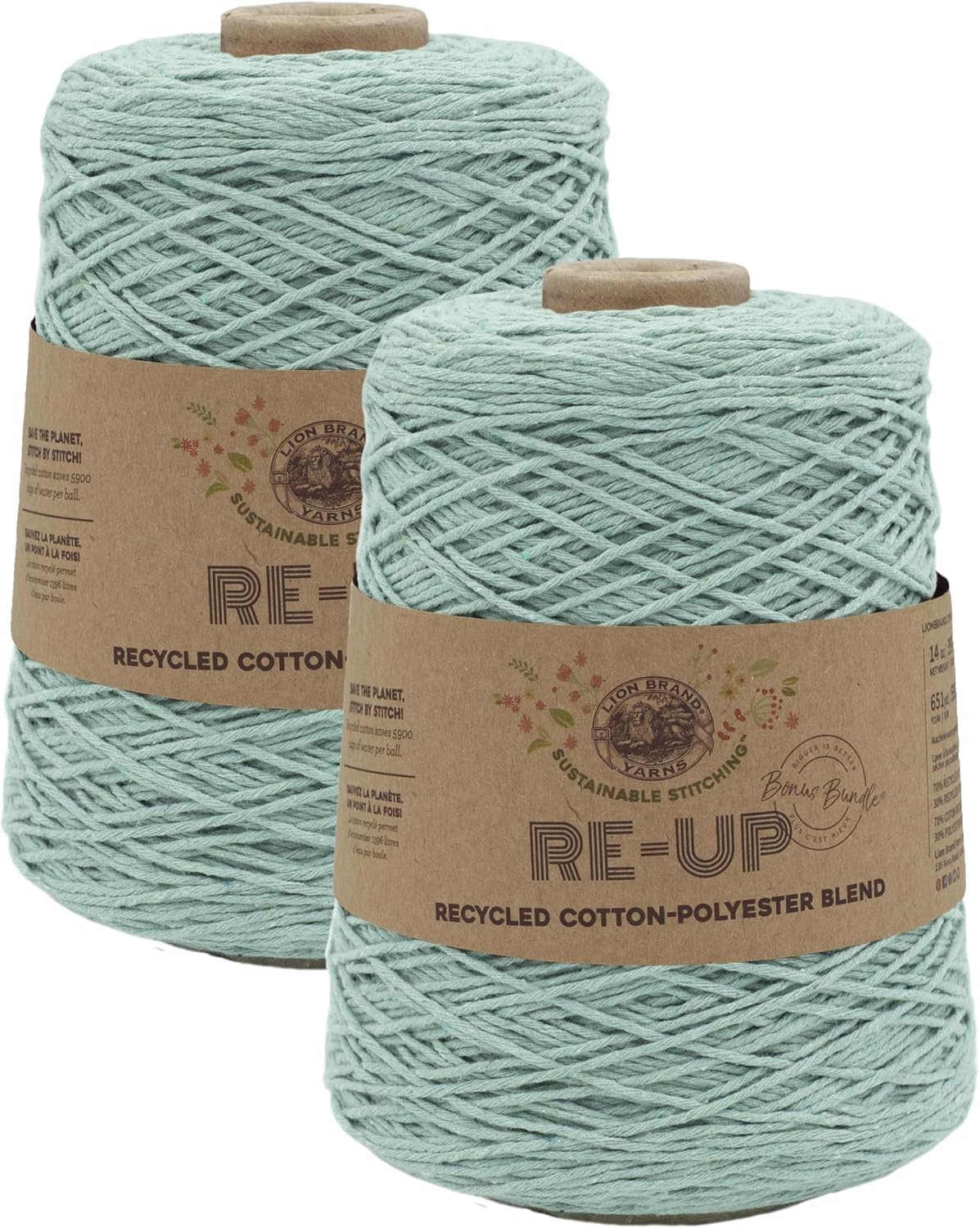 image:imageLion Brand Yarn ReUp Bonus Bundle Yarn for Crocheting amp Knitting Pomegranate 1 Pack Recycled Cotton Polyester Blend Yarn for Knitting Crochet Crafts Worsted Fiber for Bags Kitchen Dishcloths BlanketsSurf Spray