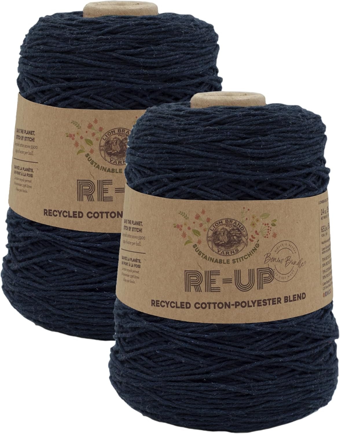 image:imageLion Brand Yarn ReUp Bonus Bundle Yarn for Crocheting amp Knitting Pomegranate 1 Pack Recycled Cotton Polyester Blend Yarn for Knitting Crochet Crafts Worsted Fiber for Bags Kitchen Dishcloths BlanketsMidnight