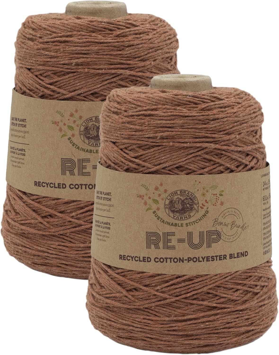 image:imageLion Brand Yarn ReUp Bonus Bundle Yarn for Crocheting amp Knitting Pomegranate 1 Pack Recycled Cotton Polyester Blend Yarn for Knitting Crochet Crafts Worsted Fiber for Bags Kitchen Dishcloths BlanketsRust