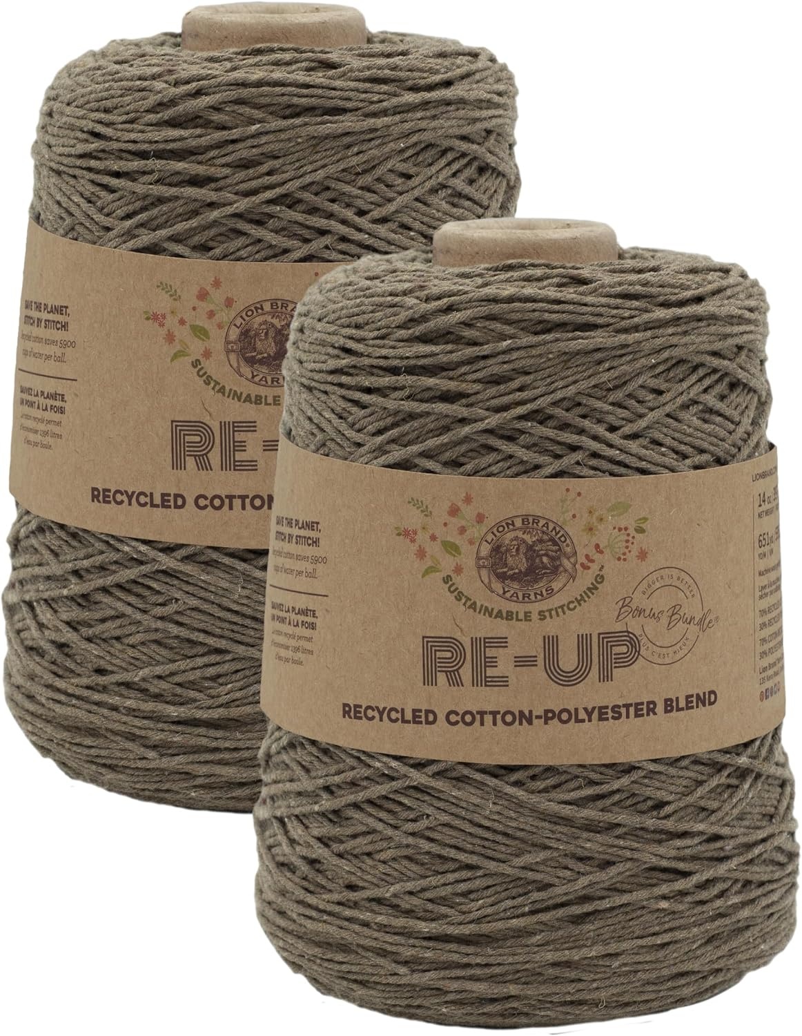 image:imageLion Brand Yarn ReUp Bonus Bundle Yarn for Crocheting amp Knitting Pomegranate 1 Pack Recycled Cotton Polyester Blend Yarn for Knitting Crochet Crafts Worsted Fiber for Bags Kitchen Dishcloths BlanketsPortobello