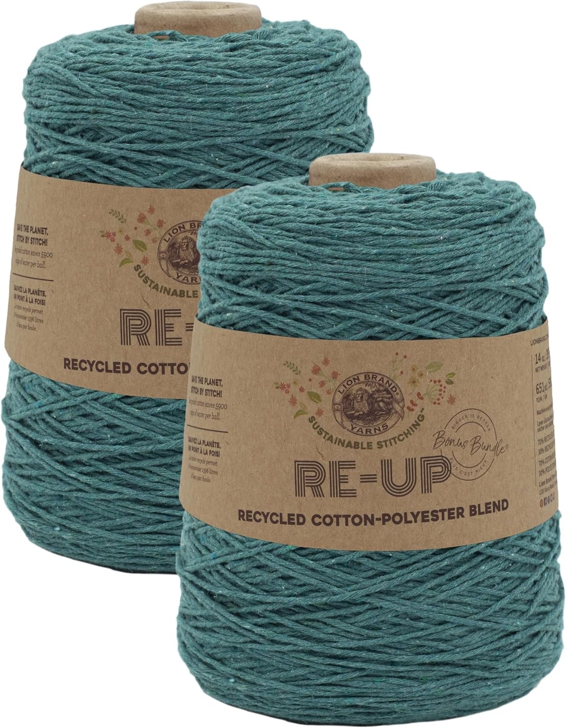 image:imageLion Brand Yarn ReUp Bonus Bundle Yarn for Crocheting amp Knitting Pomegranate 1 Pack Recycled Cotton Polyester Blend Yarn for Knitting Crochet Crafts Worsted Fiber for Bags Kitchen Dishcloths BlanketsSea Glass