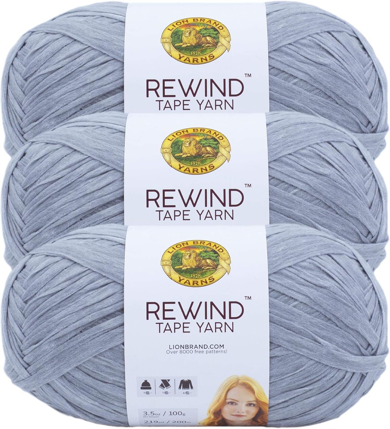 image:imageLion Brand Yarn Rewind Bulky Flat Tape Yarn for Crochet Knitting and Crafts Moto Jacket 1 Pack Soft Fiber for Bags Summer Hats and Shawls Dark GreyArctic Ice
