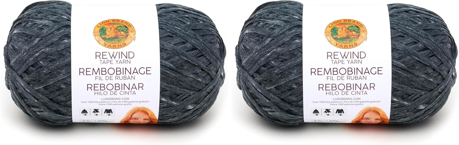 image:imageLion Brand Yarn Rewind Bulky Flat Tape Yarn for Crochet Knitting and Crafts Moto Jacket 1 Pack Soft Fiber for Bags Summer Hats and Shawls Dark GreyMoto Jacket