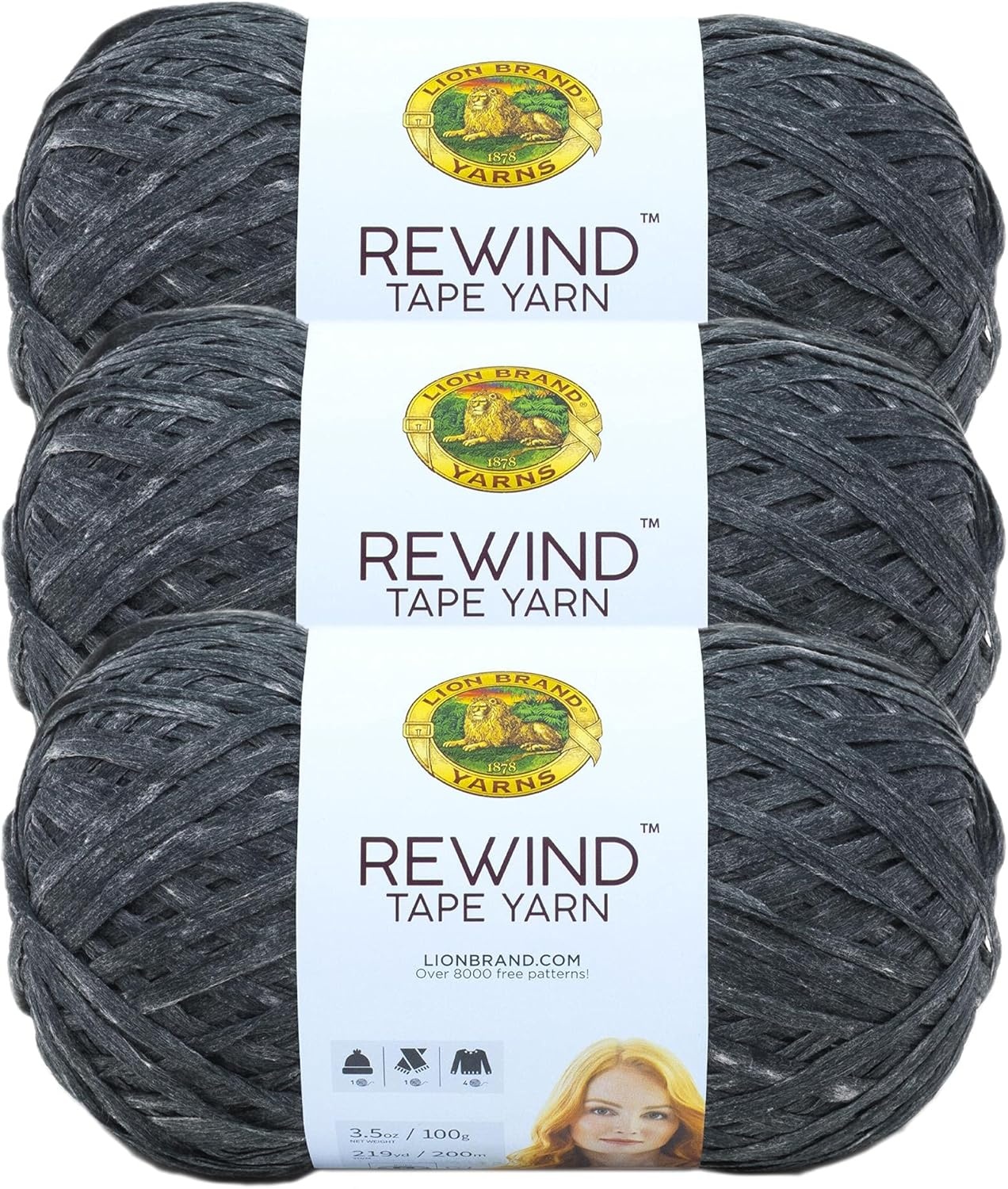 image:imageLion Brand Yarn Rewind Bulky Flat Tape Yarn for Crochet Knitting and Crafts Moto Jacket 1 Pack Soft Fiber for Bags Summer Hats and Shawls Dark GreyMoto Jacket