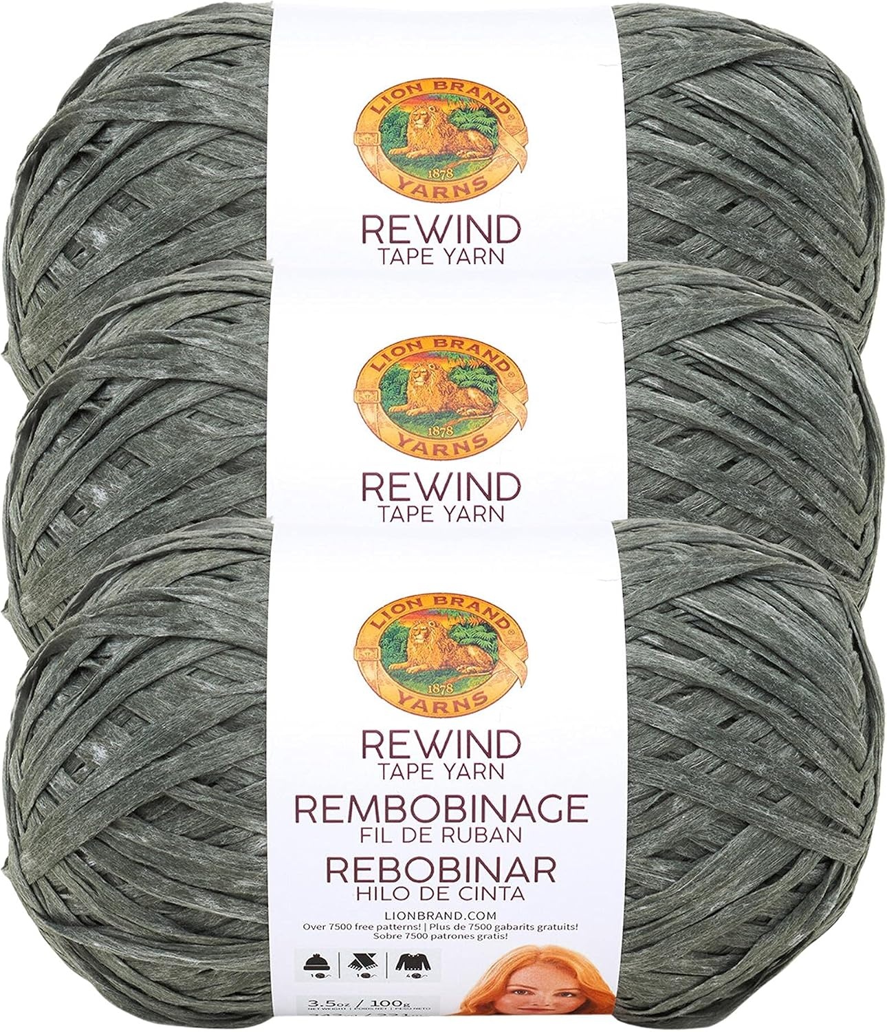 image:imageLion Brand Yarn Rewind Bulky Flat Tape Yarn for Crochet Knitting and Crafts Moto Jacket 1 Pack Soft Fiber for Bags Summer Hats and Shawls Dark GreyOlive You