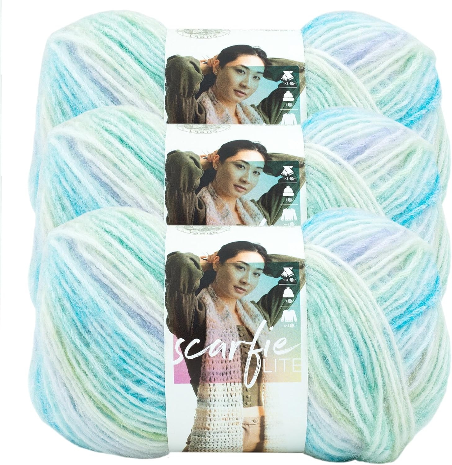 image:imageLion Brand Yarn Scarfie Lite Ombr Yarn for Knitting Seaglass 3 PackRain