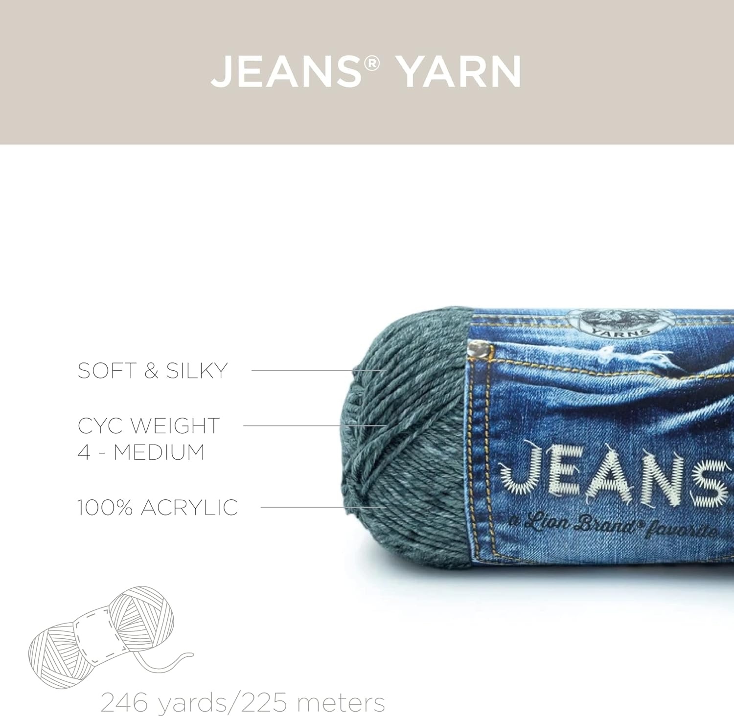 image:imageLion Brand Yarn Soft Jeans Yarn for Crocheting and Knitting Faded 1 PackStovepipe