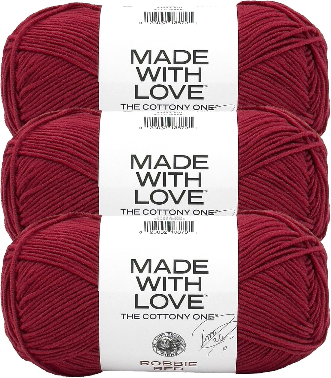 image:imageLion Brand Yarn Tom Daley Made with Love The Cottony One Yarn for Crocheting Knitting and Crafts Red Red Wine 1 Pack Tom Daley Made With Love Cotton Acrylic Yarn for Knitting Crochet Crafts Worsted Fiber for Soft Blankets Hats SweatersRobbie Red