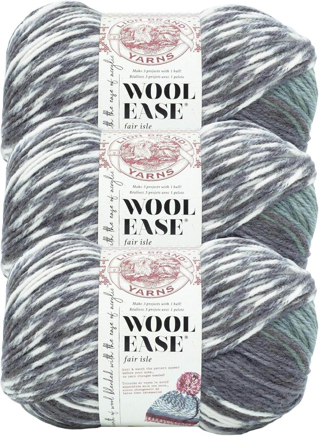 image:imageLion Brand Yarn Wool Ease Fair Isle Yarn for Knitting ThistleOrchid 1 PackCharcoalMedium Grey