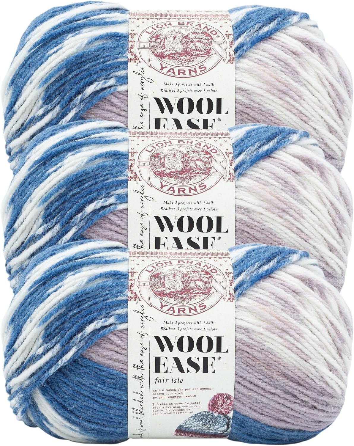 image:imageLion Brand Yarn Wool Ease Fair Isle Yarn for Knitting ThistleOrchid 1 PackDenimLilac